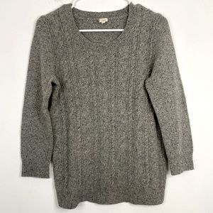 J. CREW factory Grey Lambs Wool Blend Cable Knit Crew Neck Pull Over Sweater